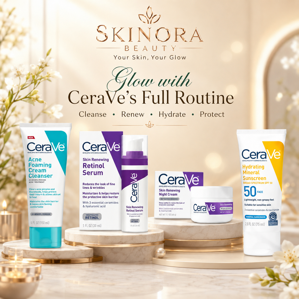 CeraVe 4-in-1 Skincare Kit: Night Cream, Sunblock, Cleanser & Serum for Radiant Skin