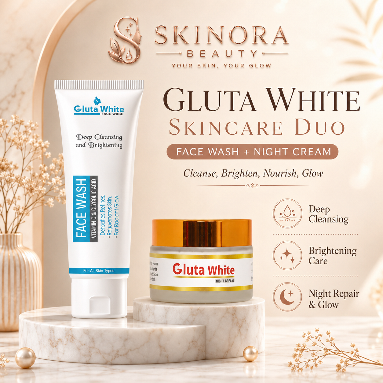 Gluta White Night Cream & Gluta White Face Wash