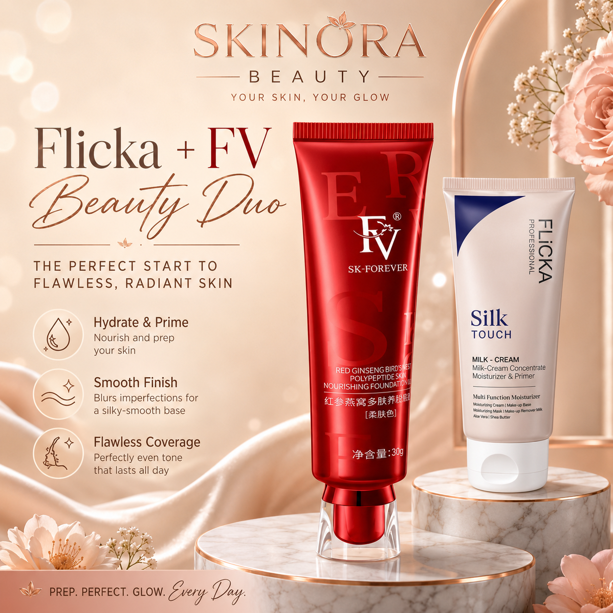 2 in 1 Bundle | Flicka Silk Touch Milk Cream & FV Foundation