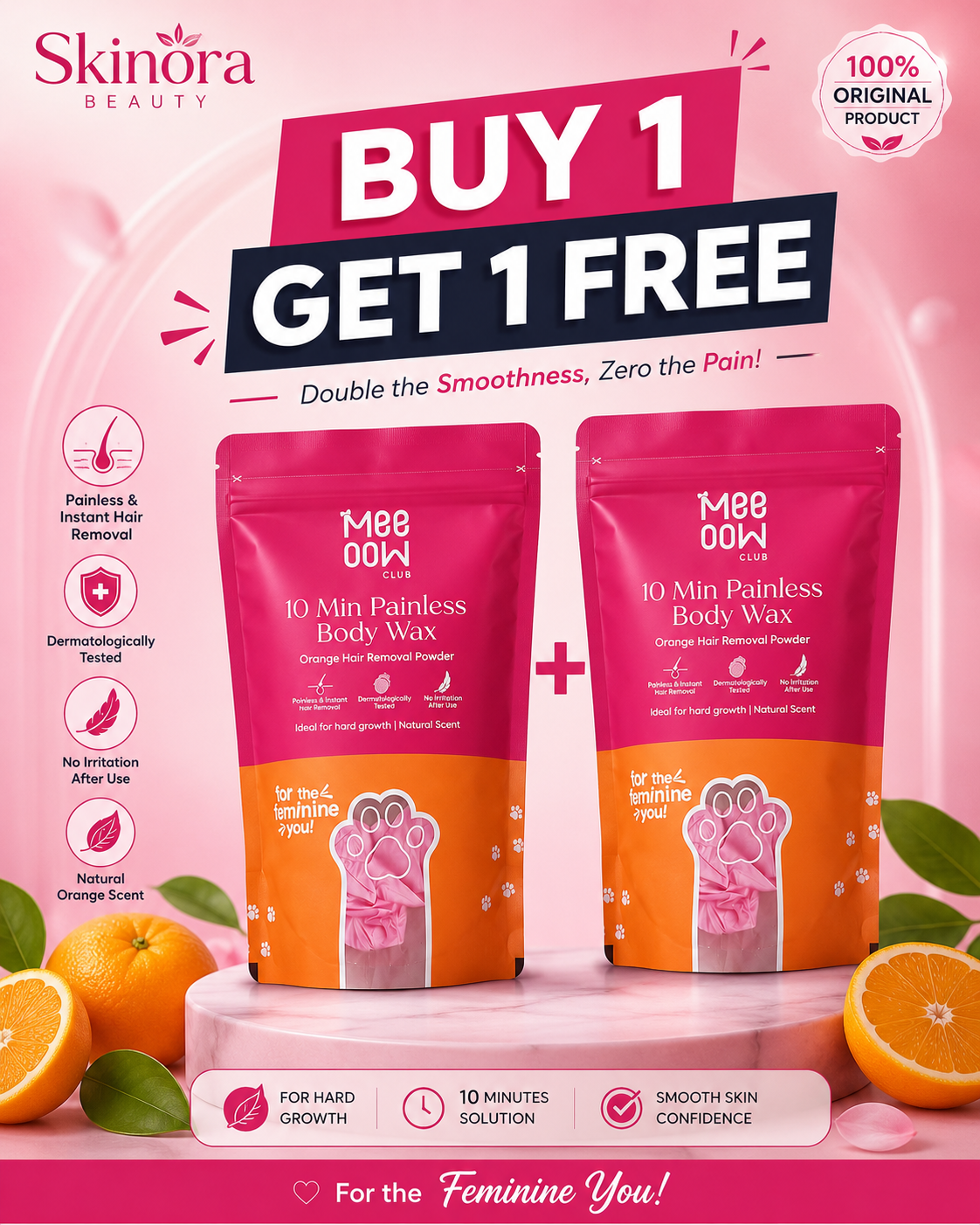BUY 1 GET 1 FREE! 4-in-1 Orange Body Hair Removal Wax Powder Mask